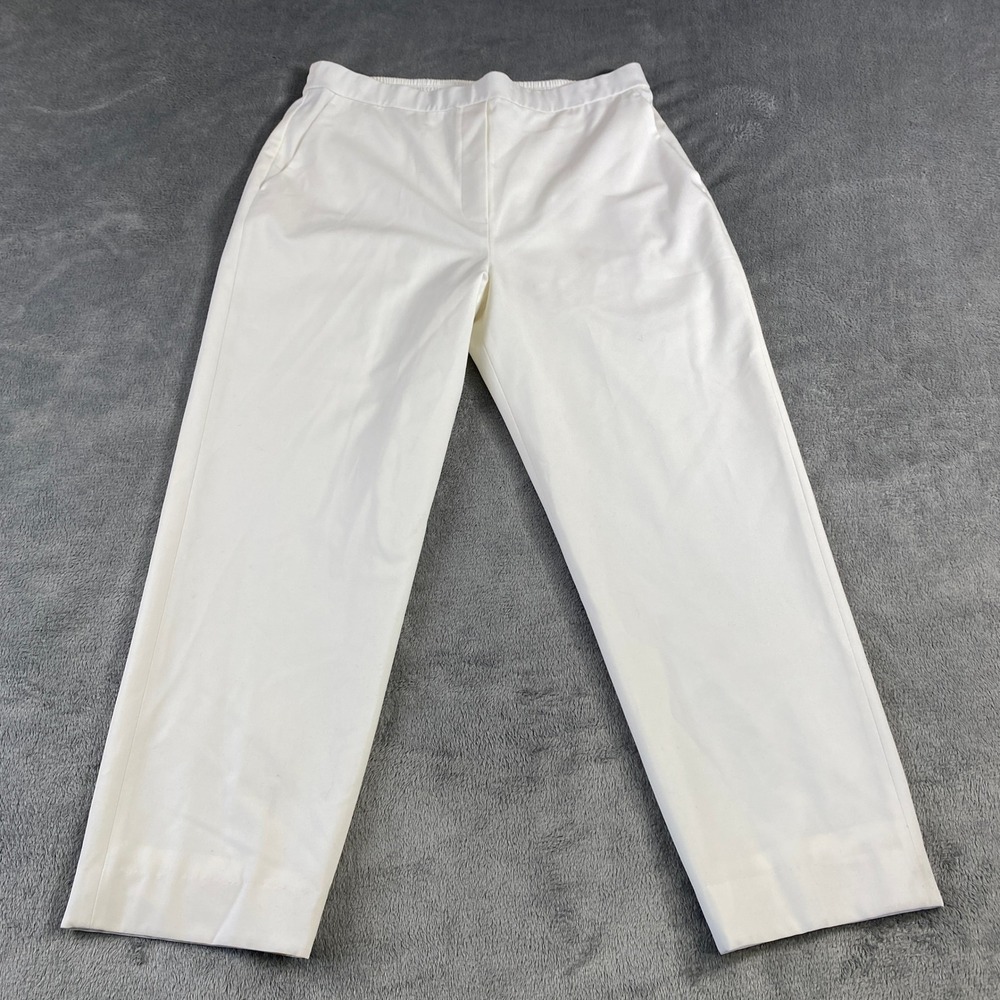 St John White Wool Blend Elastic Waist Wide Leg Cropped Pants Size M Boho Casual
